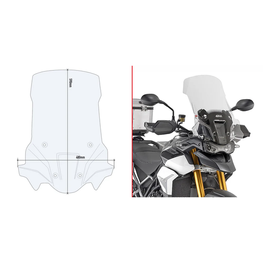 GIVI D6418ST Rally clear windshield for motorcycle, OEM replacement with enhanced wind protection and aerodynamic design.