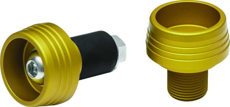 Kuryakyn Lodestar front axle slider in gold for BMW R1200R, F800R, R Nine T, and R1200RS motorcycle with visible gold slider on axle