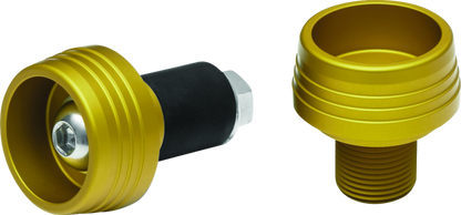 Kuryakyn Lodestar front axle slider in gold for BMW R1200R, F800R, R Nine T, and R1200RS motorcycle with visible gold slider on axle