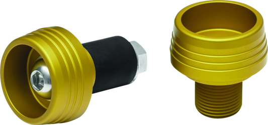Kuryakyn Lodestar front axle slider in gold for BMW R1200R, F800R, R Nine T, and R1200RS motorcycle with visible gold slider on axle