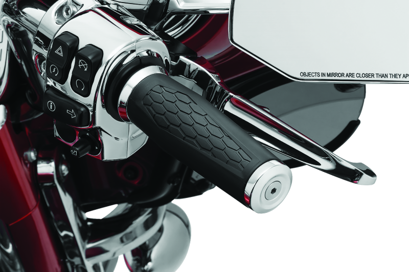 Kuryakyn Hex Grips Throttle-By-Wire Chrome handlebar grips for powersports motorcycles, offering ergonomic comfort and precise control