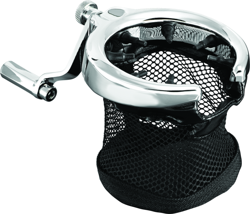 Kuryakyn passenger drink holder for Honda GL1800 Gold Wing, chrome finish, mounted on motorcycle handlebars or passenger area.