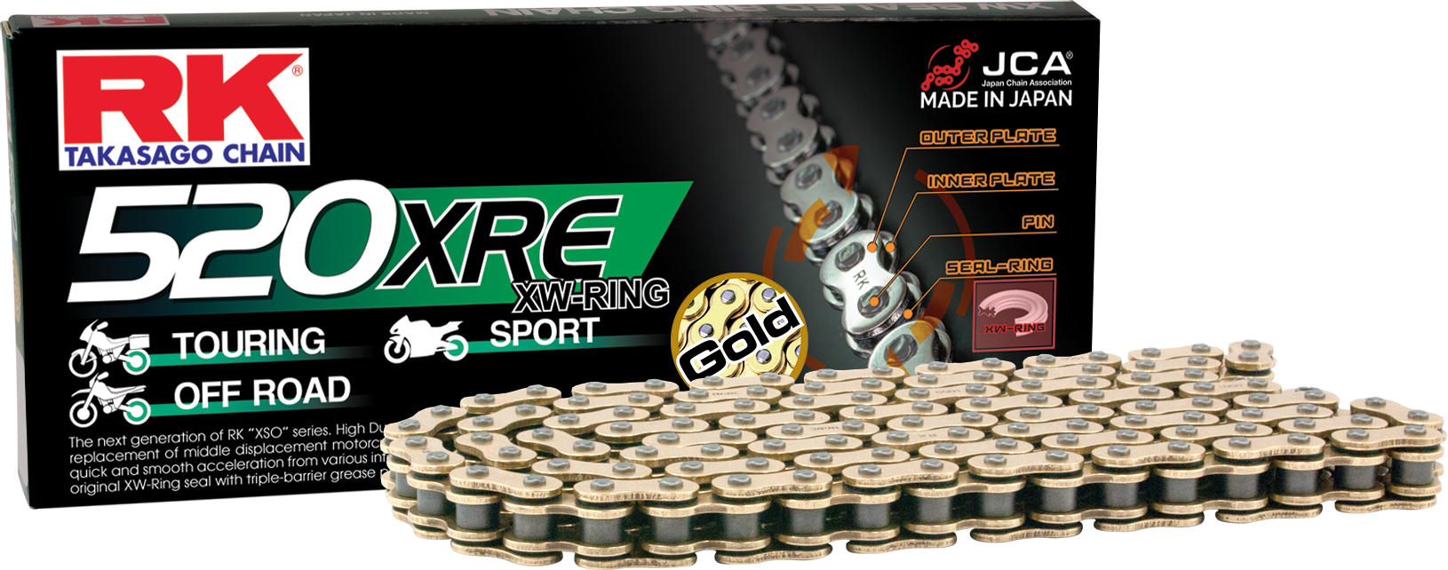 RK EXCEL, RK Excel GB520XRE Drive Chain Gold 520 X 150 for Street & Off-road Applications