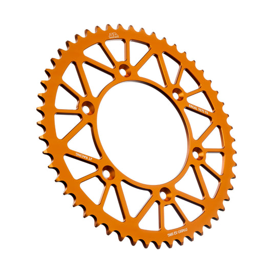 JT RaceLite aluminum 52-tooth rear sprocket for Husqvarna and KTM motorcycles, shown in black with brand markings.