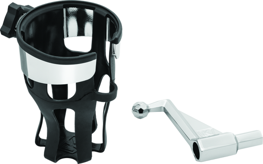 Kuryakyn Reflex drink holder for Honda Goldwing GL1800 passenger mount in chrome, showing the shiny, durable design.