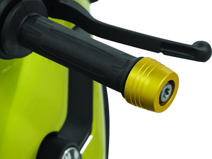 Kuryakyn Lodestar Handlebar Slider Gold for BMW R1200GS motorcycle, close-up view of the gold handlebar slider part.