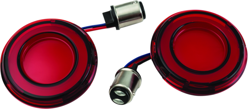 Kuryakyn Tracer LED rear turn signal insert for Harley Davidson Road King Special motorcycle, showing illuminated LED lights.