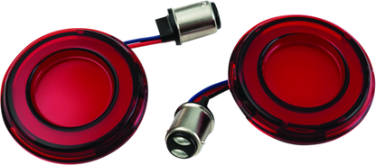 Kuryakyn Tracer LED rear turn signal insert for Harley Davidson Road King Special motorcycle, showing illuminated LED lights.