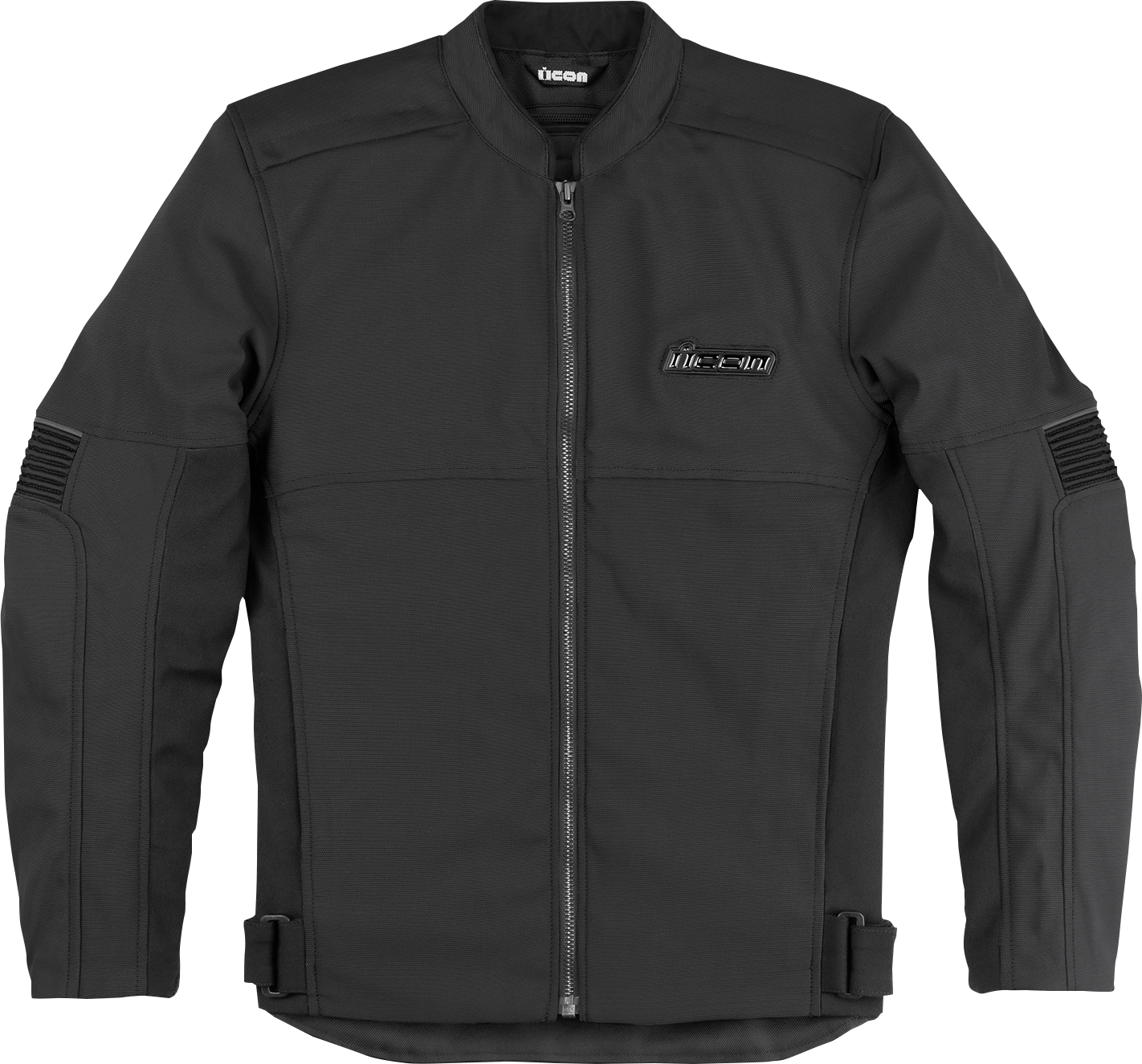 Black ICON Slabtown Jacket by Bill's Exhausts in small size, showing front view with zipper and collar details.