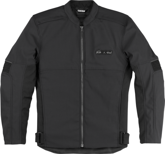Black ICON Slabtown Jacket by Bill's Exhausts in small size, showing front view with zipper and collar details.
