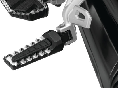 Kuryakyn splined foot peg adapters for BMW rear motorcycle models, showing the metallic adapters with mounting details.
