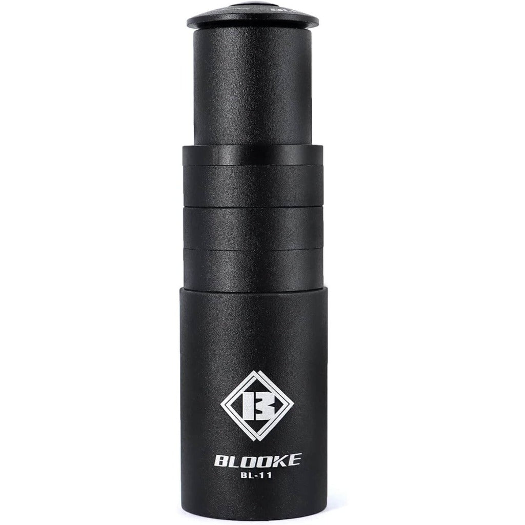Hycline bicycle handlebar stem riser extending a bike fork stem for improved riding comfort and height adjustment.