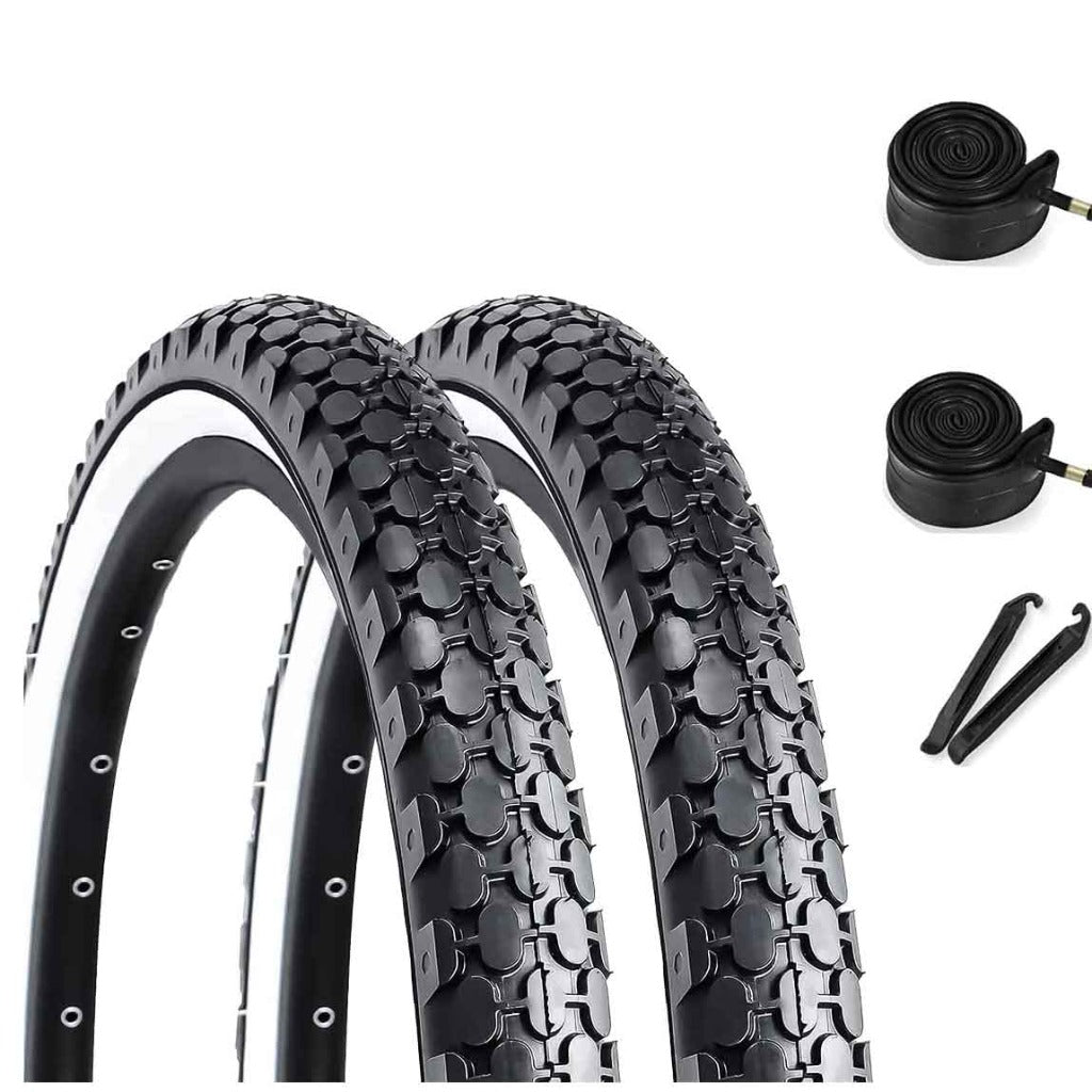 Hycline SandRoller bicycle tire set with tubes, 26 inches by 2.125 inches, featuring rugged tread for off-road riding.