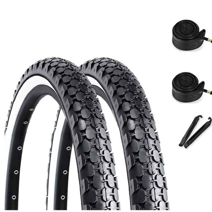 Hycline SandRoller bicycle tire set with tubes, 26 inches by 2.125 inches, featuring rugged tread for off-road riding.