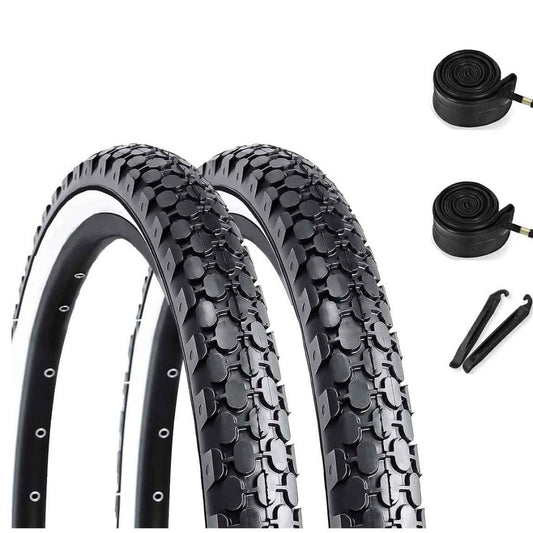 Hycline SandRoller bicycle tire set with tubes, 26 inches by 2.125 inches, featuring rugged tread for off-road riding.