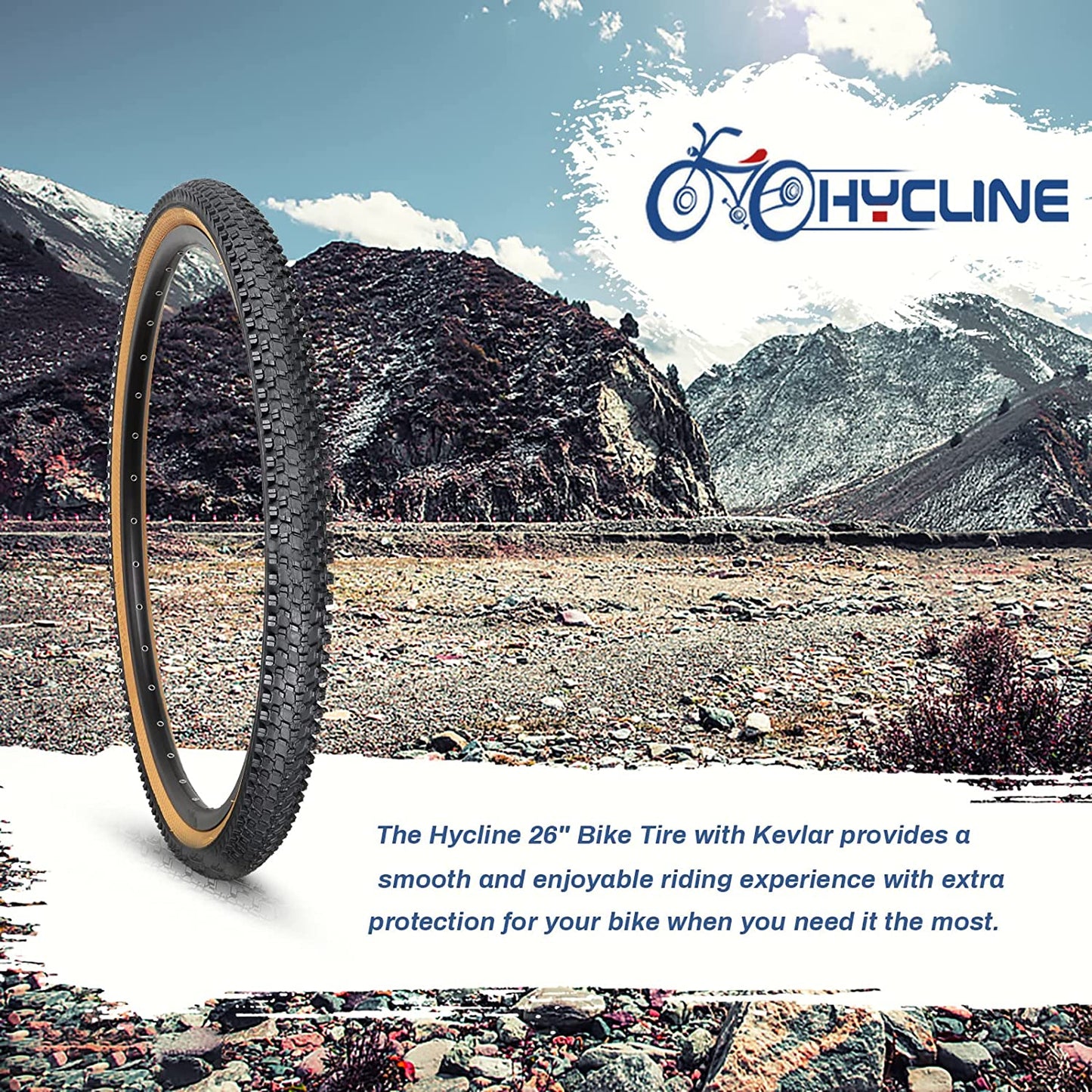 Hycline CrossBand Brown Wall mountain bike tire, 26x1.95 inches, showing rugged tread and sidewall details.