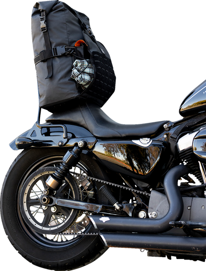 Black BILTWELL EXFIL-60 Dry Bag Gen 2 from Bill's Exhausts, shown with adjustable straps and waterproof design for outdoor use.
