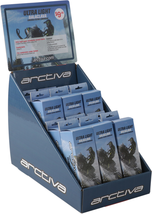Bill's Exhausts ARCTIVA Ultra Light Balaclavas in a 12-pack, lightweight thermal headwear for cold weather protection.