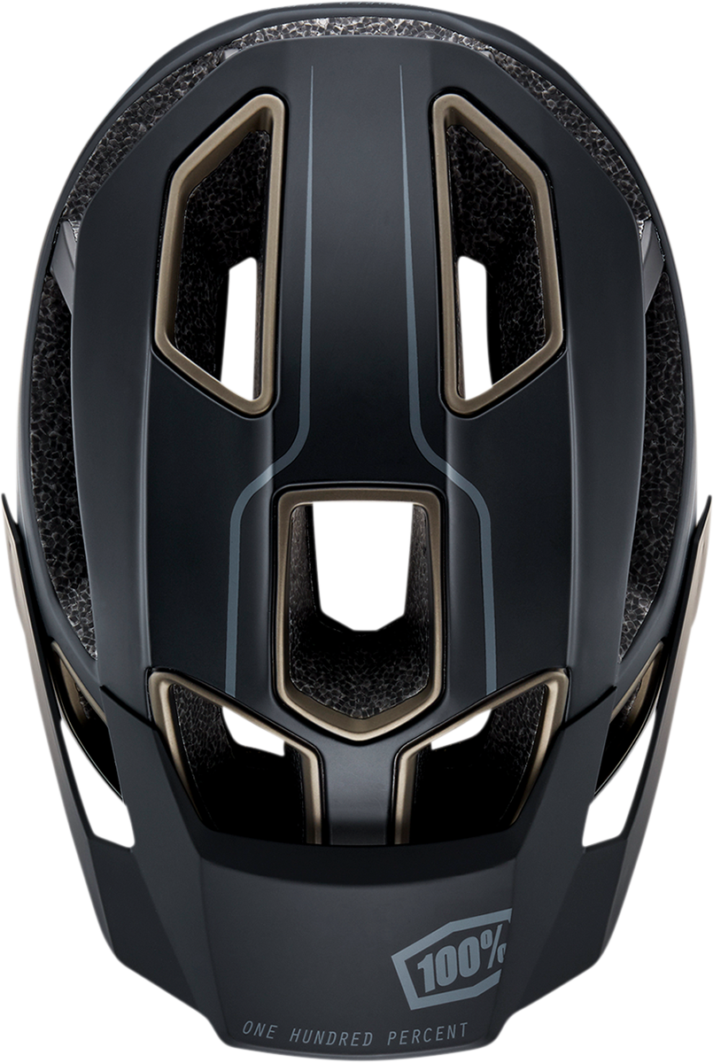 Black 100% Altec bicycle helmet in S/M size, featuring a sleek design and adjustable straps for safety and comfort.