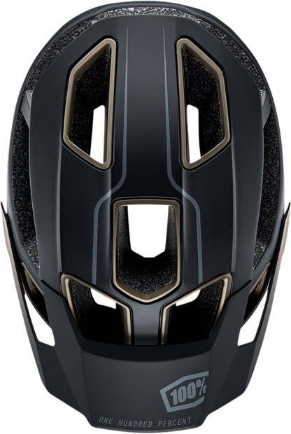 Black 100% Altec bicycle helmet in S/M size, featuring a sleek design and adjustable straps for safety and comfort.