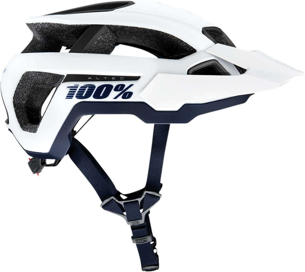 White 100% Altec bicycle helmet in XS/S size with adjustable straps and ventilation, designed for safety and comfort.