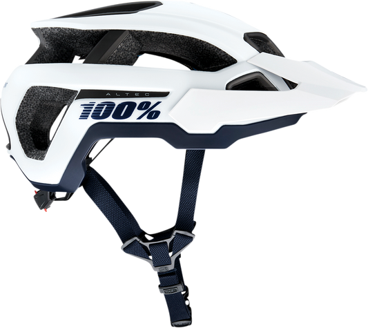 White 100% Altec bicycle helmet in XS/S size with adjustable straps and ventilation, designed for safety and comfort.