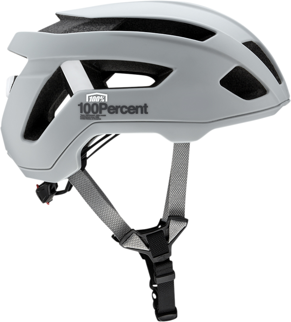 Gray 100% Altis Gravel bicycle helmet in S/M size, featuring a sleek design for cyclist safety and comfort.