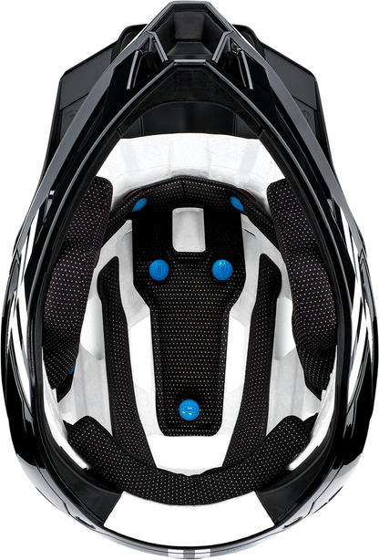 Bill's Exhausts 100% Trajecta bicycle helmet with Fidlock closure in black and white, XL size, showcasing sleek safety design.