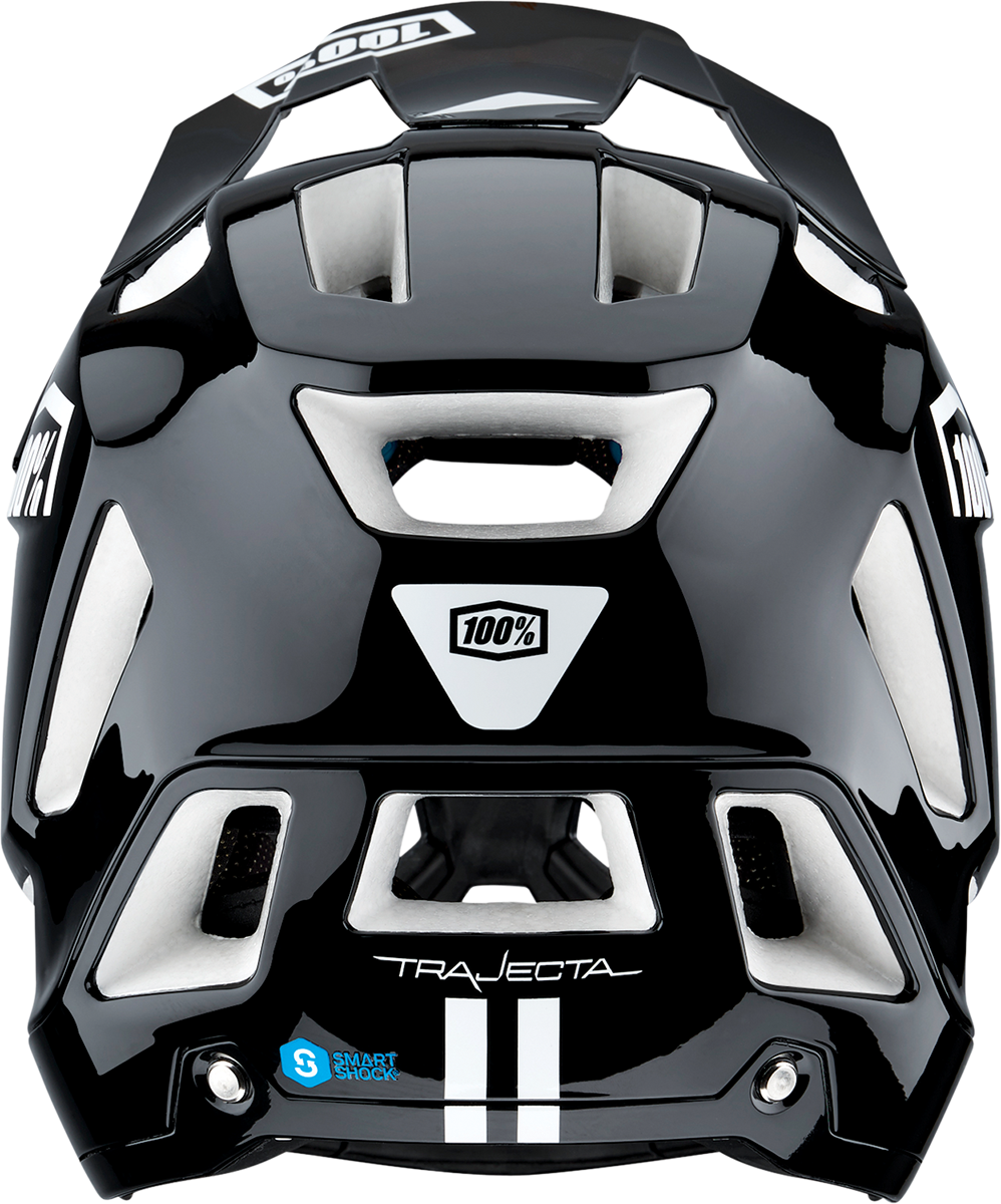 Bill's Exhausts 100% Trajecta bicycle helmet with Fidlock buckle in black and white, XL size, safety helmet for cycling.