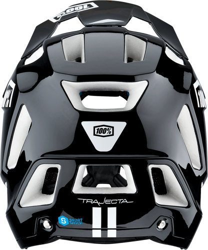 Bill's Exhausts 100% Trajecta bicycle helmet with Fidlock buckle in black and white, XL size, safety helmet for cycling.