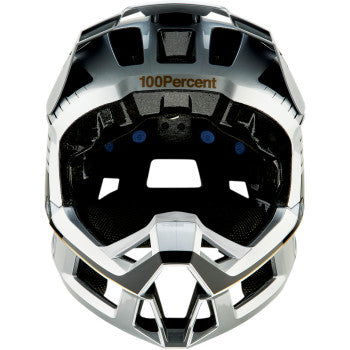 Silver 100% Trajecta bicycle helmet with Fidlock buckle, XL size, designed for safe cycling from Bill's Exhausts.