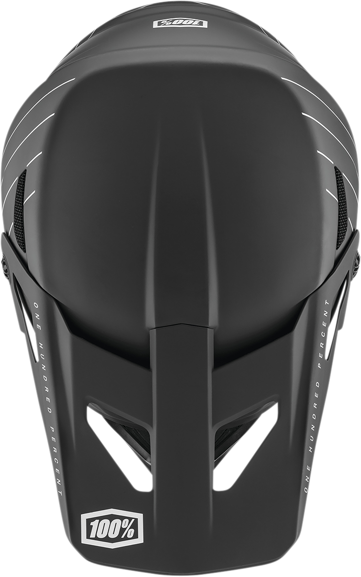 Black 100% Youth Status bicycle helmet in small size, featuring adjustable straps and ventilation for safety and comfort.