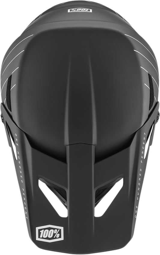 Black 100% Youth Status bicycle helmet in small size, featuring adjustable straps and ventilation for safety and comfort.