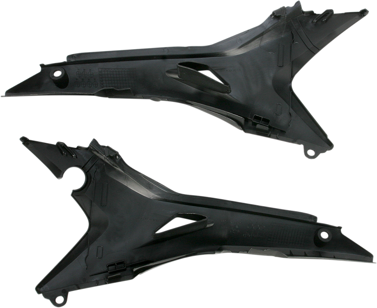 Black Acerbis Airbox Cover for motorcycle, shown on a body with detailed vents and branding, designed for engine protection.