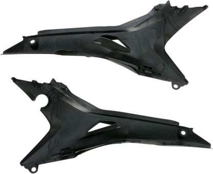 Black Acerbis Airbox Cover for motorcycle, shown on a body with detailed vents and branding, designed for engine protection.