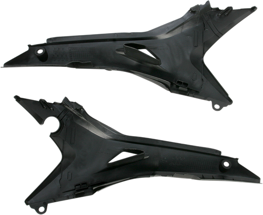 Black Acerbis Airbox Cover for motorcycle, shown on a body with detailed vents and branding, designed for engine protection.