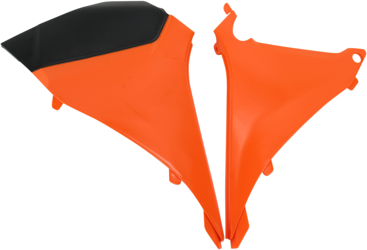 Acerbis Airbox Cover in orange and black for motorcycle, designed to fit and protect the air intake system.
