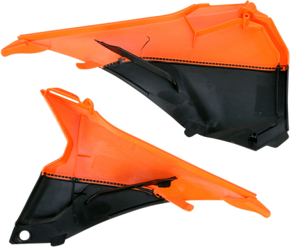 Acerbis Airbox Cover in orange and black, motorcycle body part with brand logo, designed for durability and style.