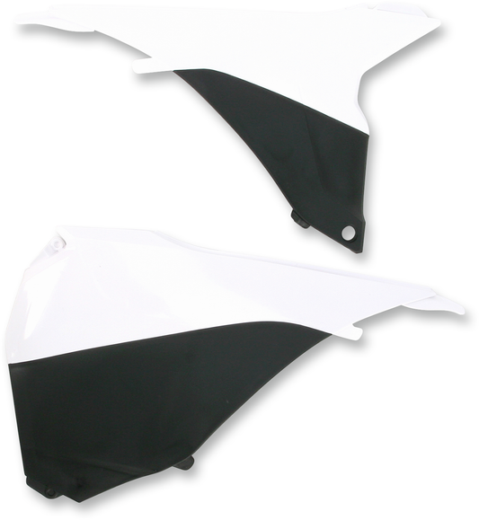 Acerbis Airbox Cover in white and black, designed for motorcycle airbox protection, displayed on a black background.