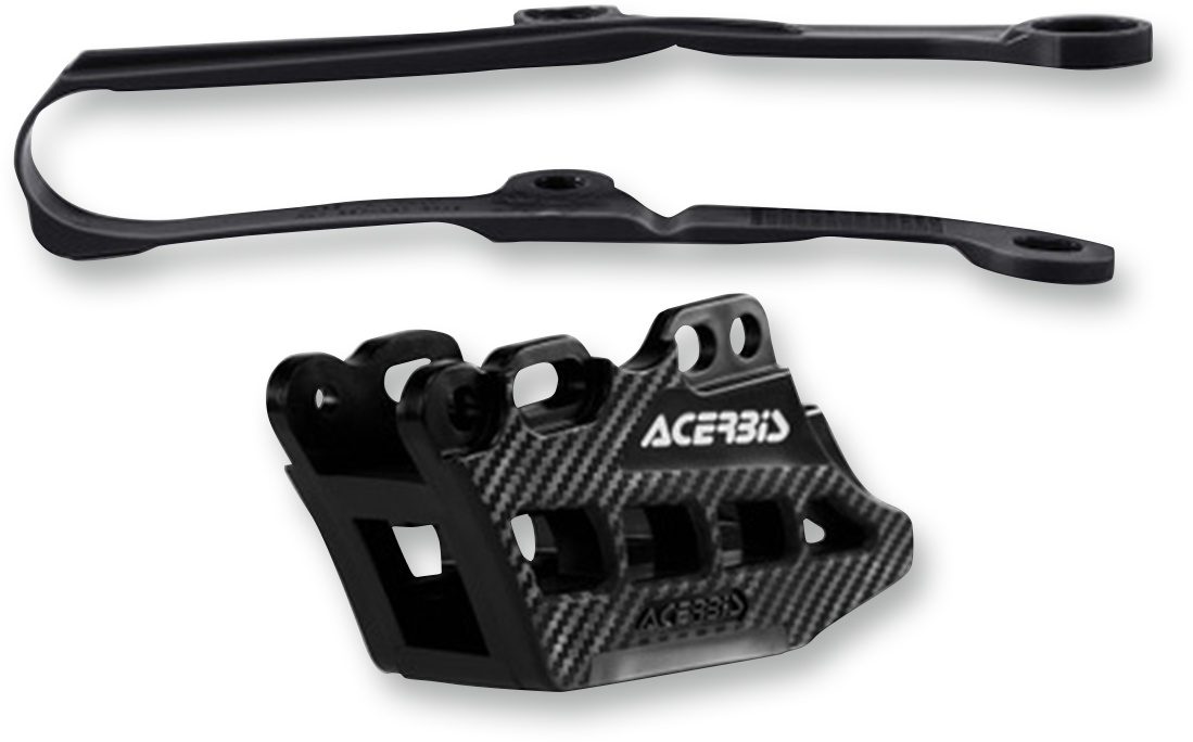 Acerbis Chain Guide 2.0 and Slider Kit in black installed on Kawasaki KX250F/450F motorcycle, showing the chain guide and slider components.