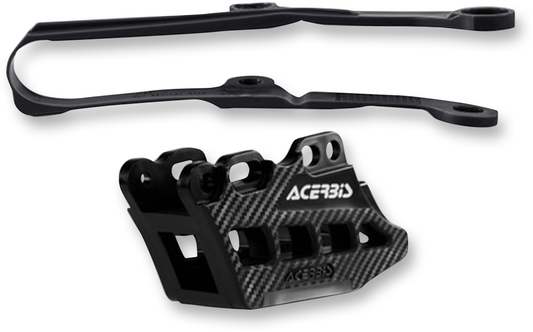 Acerbis Chain Guide 2.0 and Slider Kit in black installed on Kawasaki KX250F/450F motorcycle, showing the chain guide and slider components.