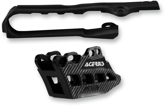 Acerbis Chain Guide 2.0 and Slider Kit for Suzuki RMZ250 and RMZ450 in black, shown installed on motorcycle frame.