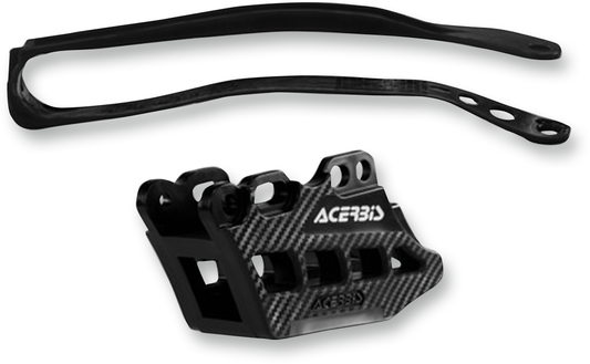 Black Acerbis Chain Guide 2.0 and Slider Kit installed on Yamaha YZ250F/450F motorcycle, showing the chain guide and slider components.