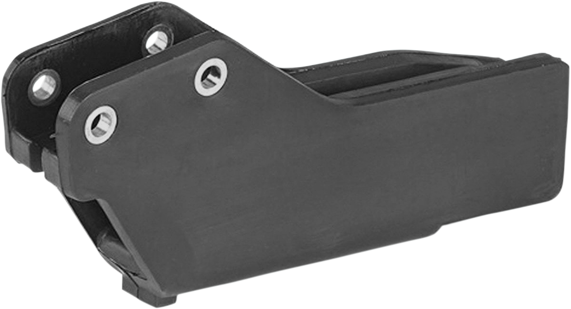 A black Acerbis chain guide for KTM motorcycles, shown mounted on the bike's body with mounting brackets visible.