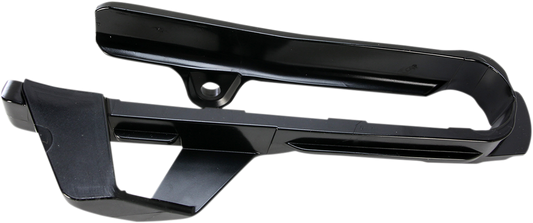 A black Acerbis chain slider for KTM, Husqvarna, and Gas Gas motorcycles, mounted on a bike's chain and swingarm.