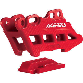 Acerbis complete chain guide block in red mounted on a motorcycle, designed for Tenere 700 off-road bikes.