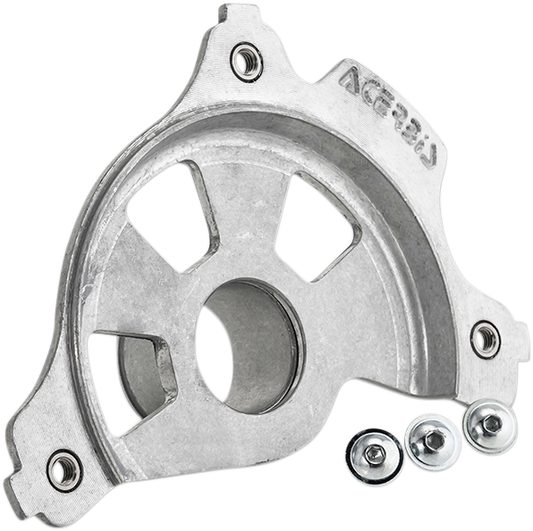 Unfinished Acerbis disc cover mount kit for GasGas motorcycles, shown on a body panel with mounting hardware included.
