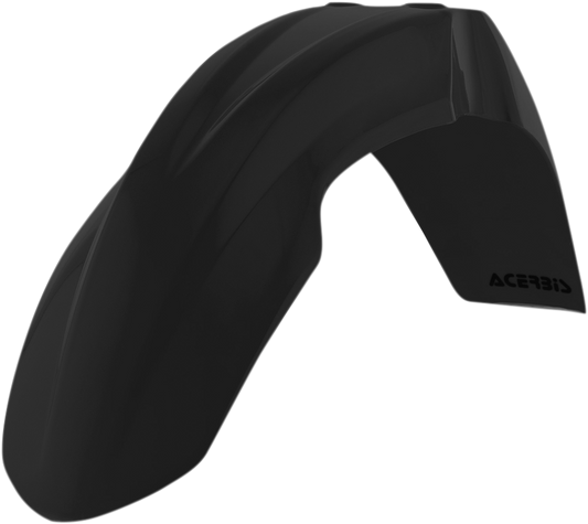 Acerbis black front fender motorcycle body part, designed for off-road or dirt bikes, shown in a close-up image.