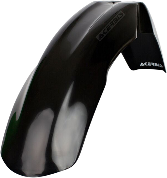 Acerbis front fender in black, designed for motorcycle body protection, displayed on a clean background.