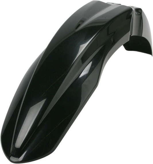 Black Acerbis front fender for motorcycle, shown in natural position, designed for durable body protection.